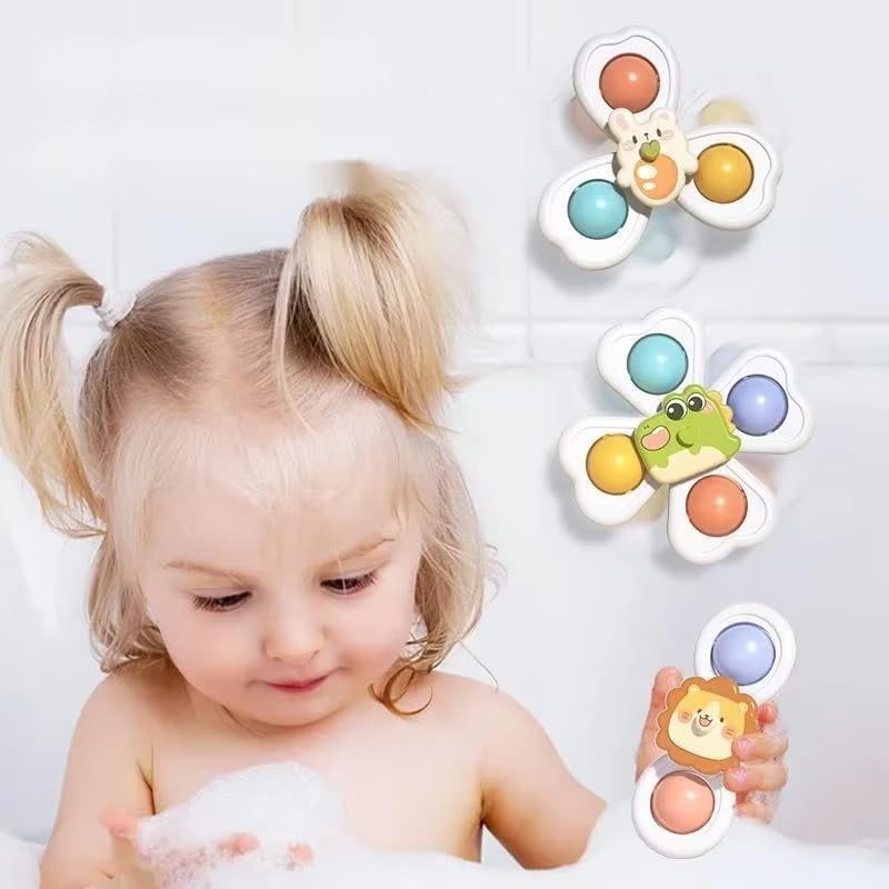 3 PC Fidget Spinner Bath Toy Toddlers Spinning Rattle Suction Cup Baby Bath Tub Toys