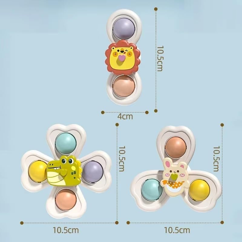 3 PC Fidget Spinner Bath Toy Toddlers Spinning Rattle Suction Cup Baby Bath Tub Toys