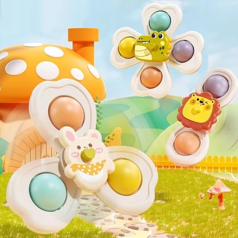 3 PC Fidget Spinner Bath Toy Toddlers Spinning Rattle Suction Cup Baby Bath Tub Toys