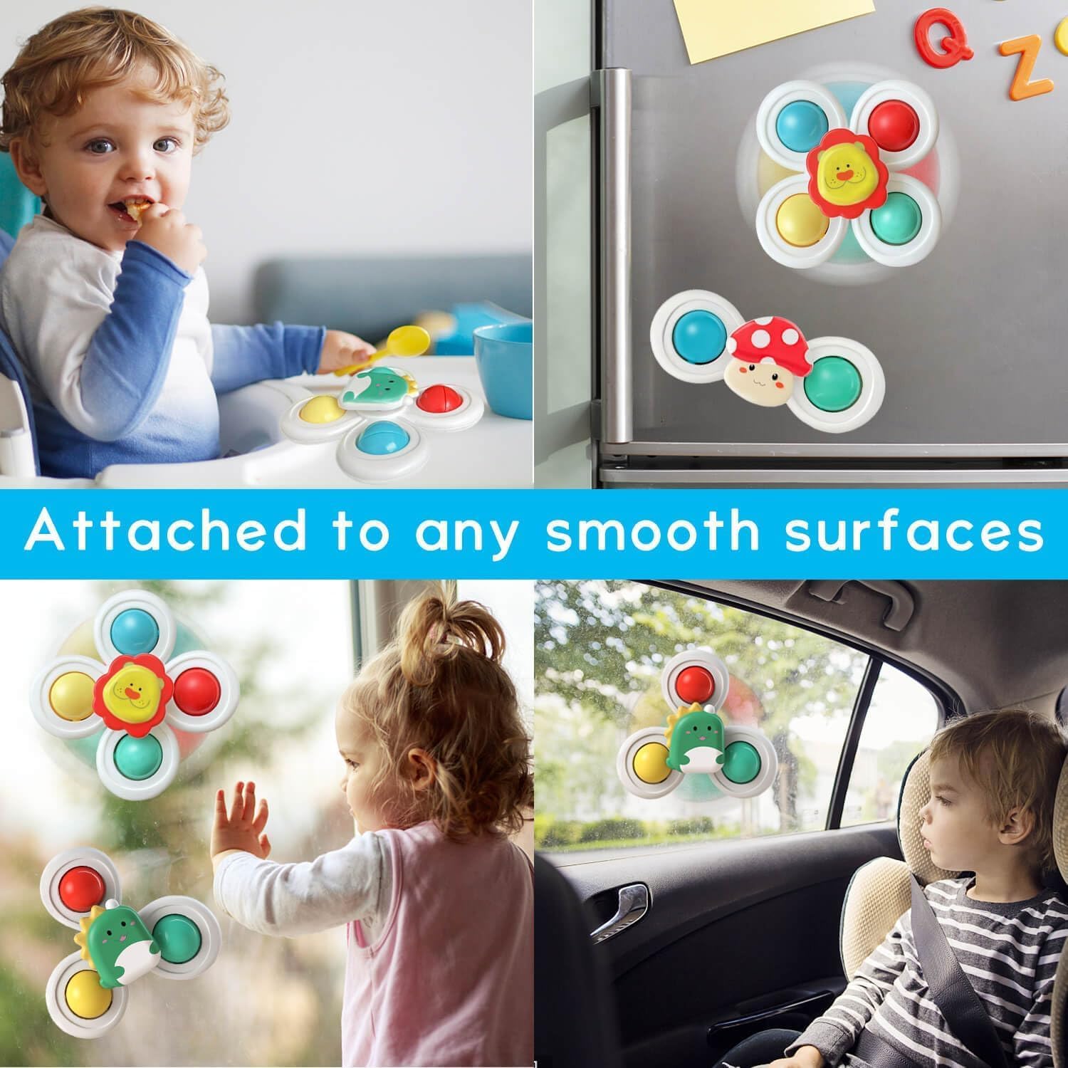 3 PC Fidget Spinner Bath Toy Toddlers Spinning Rattle Suction Cup Baby Bath Tub Toys