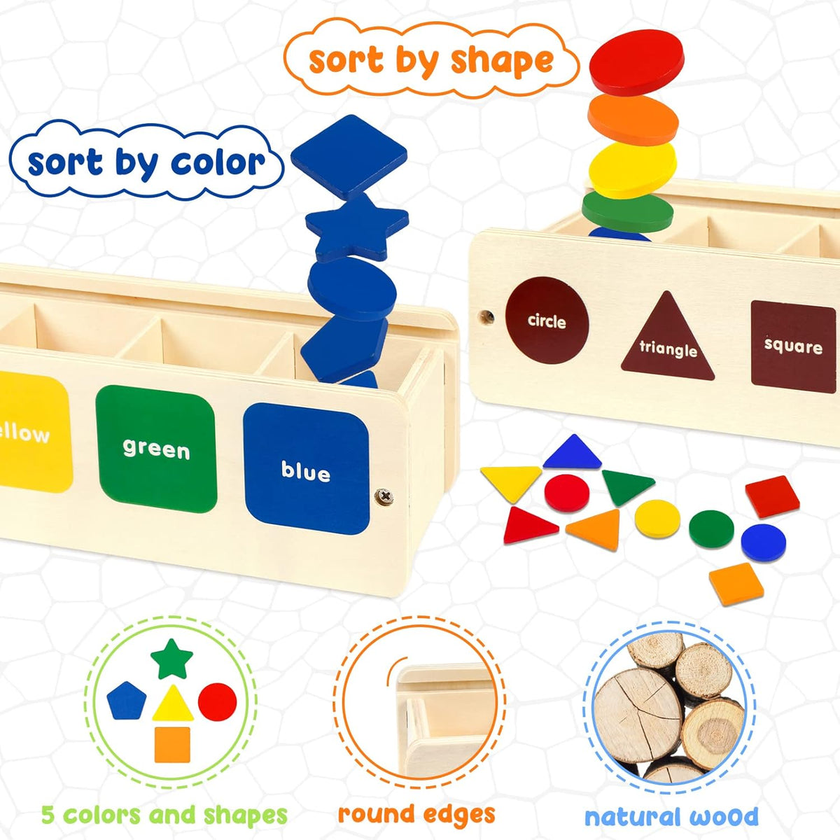 Wooden Color and Shape Sorting Box