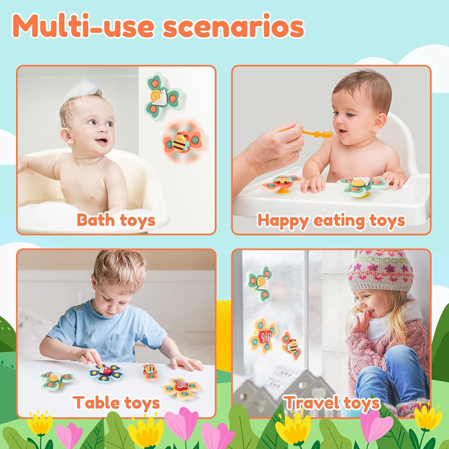 Silicone Suction Cup Flower Spinner Bath Toy