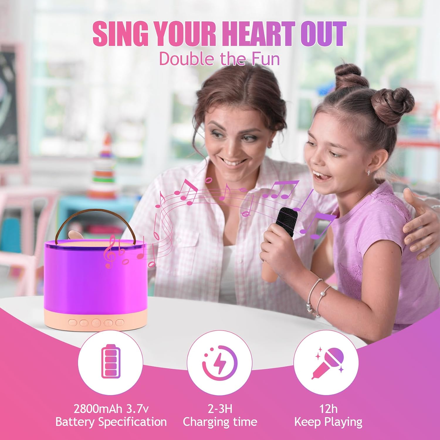 Karaoke Machine for Kids with 2 mikes