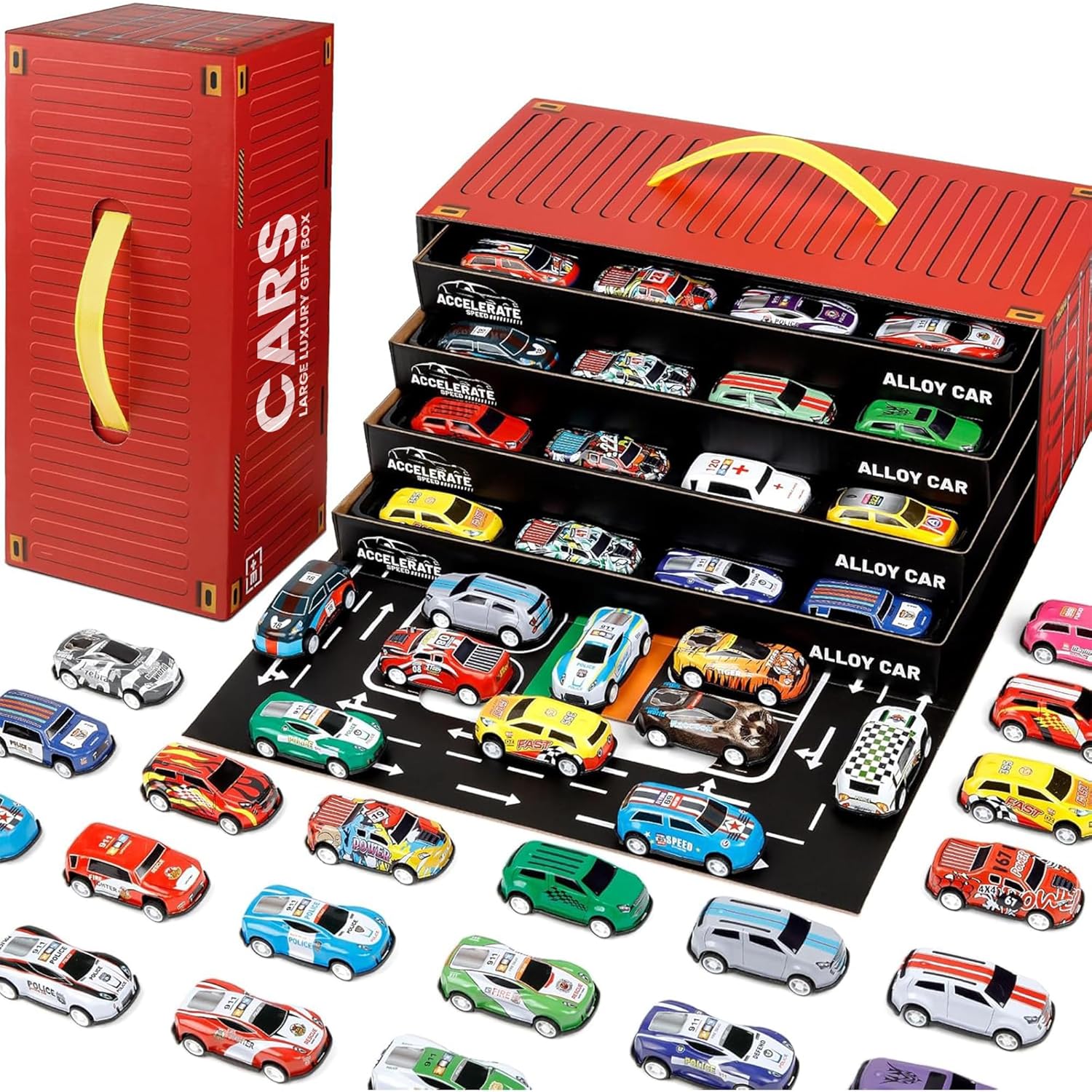 48 Piece Mini Pull Bag Cars With Container For Kids