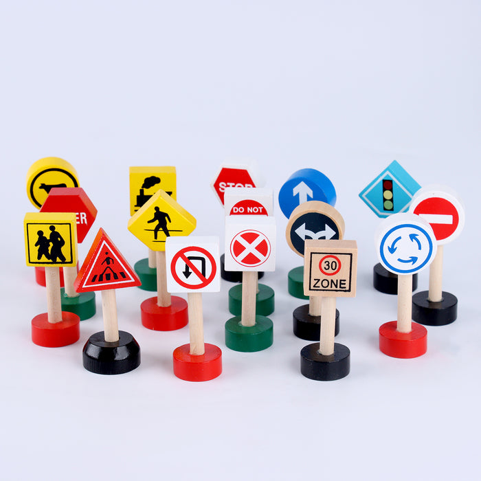 Wooden Traffic Signs - 16 pc