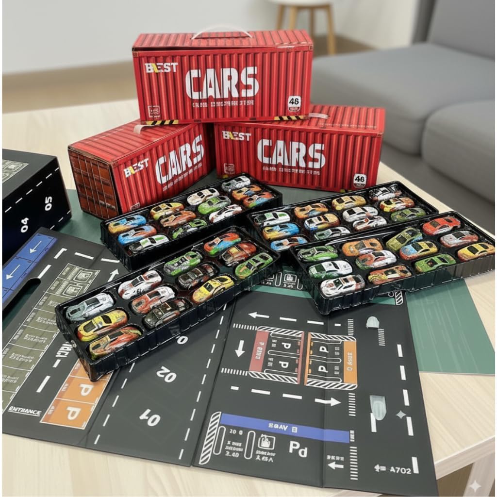 48 Piece Mini Pull Bag Cars With Container For Kids