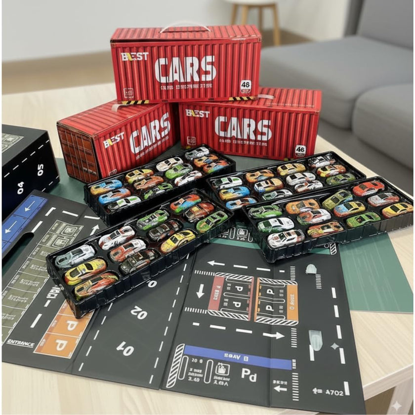 48 Piece Mini Pull Bag Cars With Container For Kids