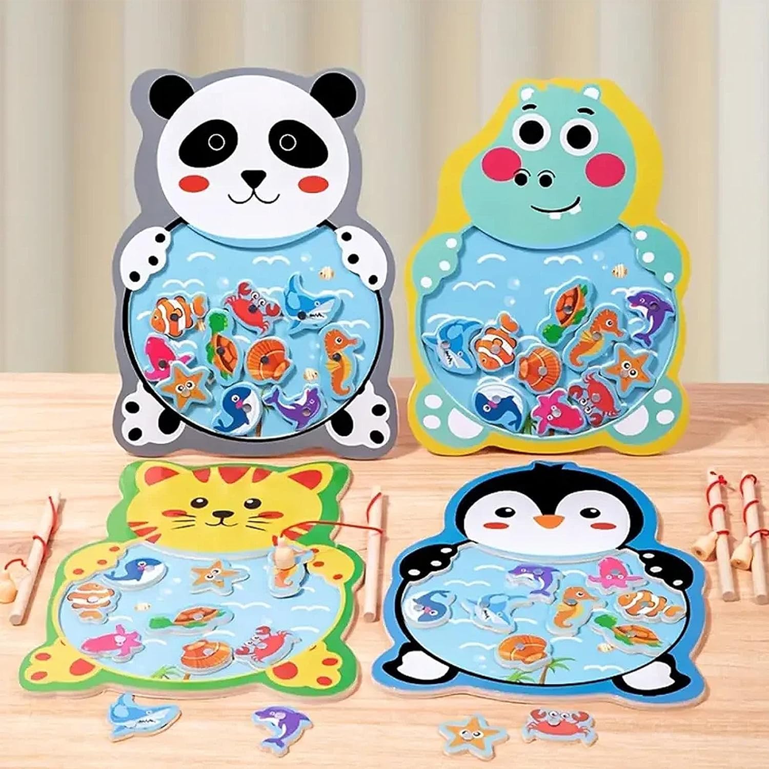 Animal Design Wooden Board Fishing Game