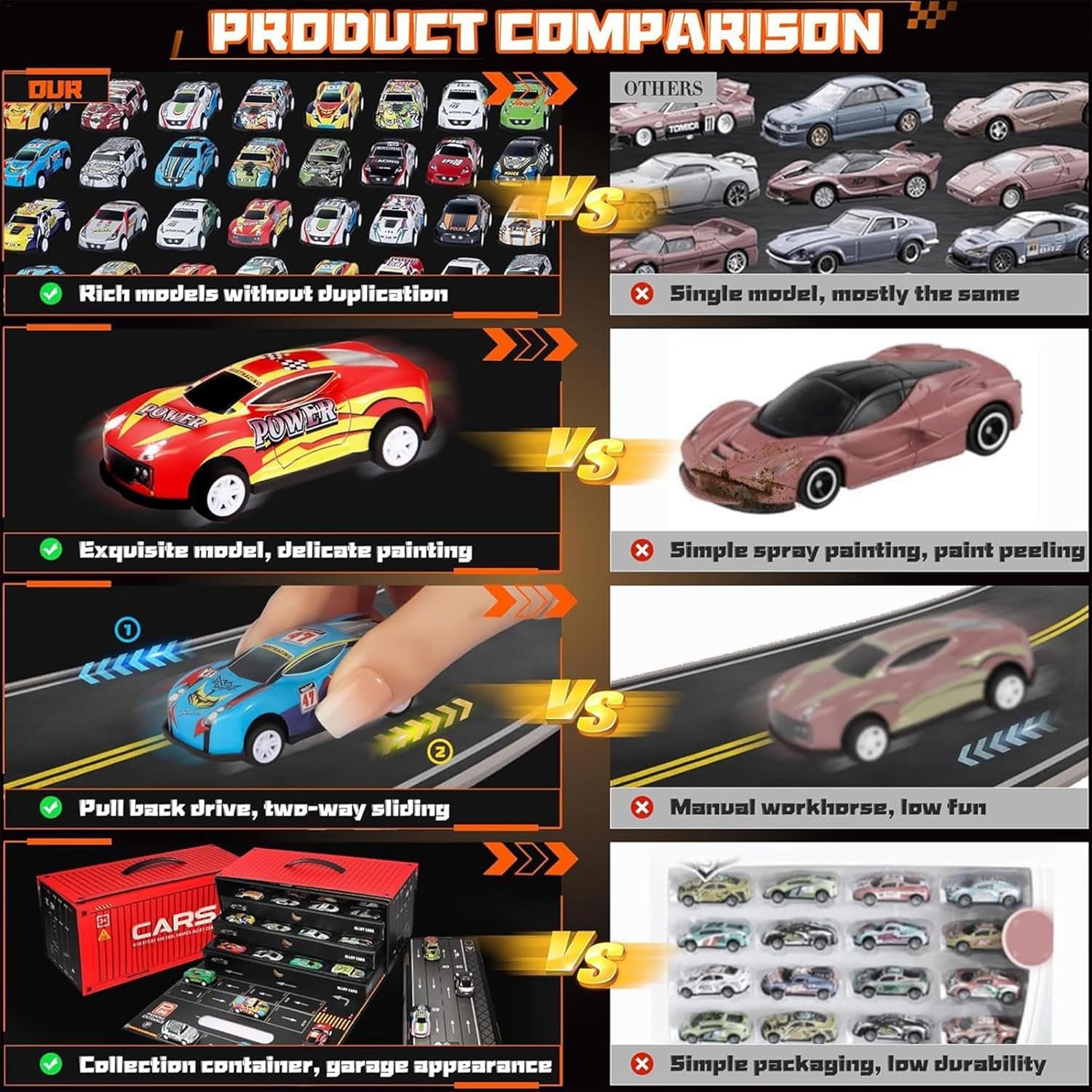 48 Piece Mini Pull Bag Cars With Container For Kids