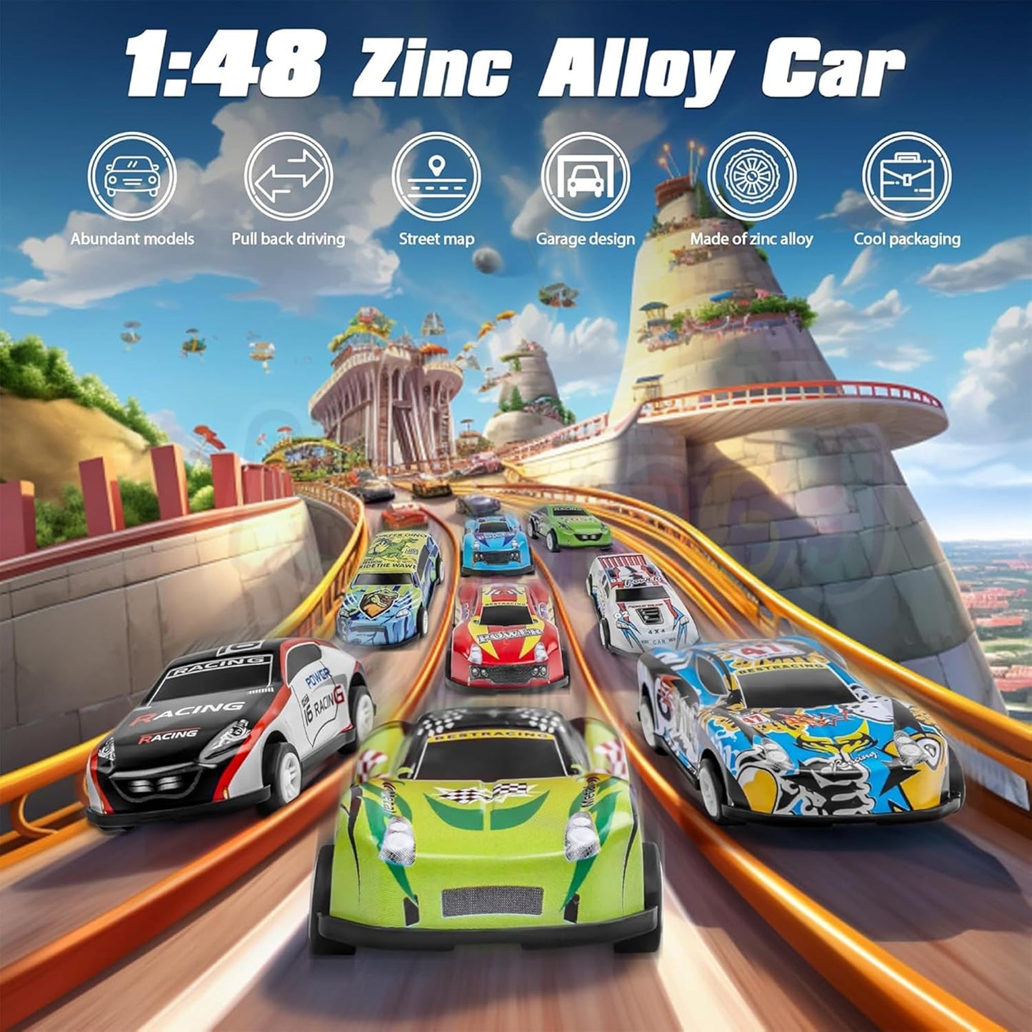 48 Piece Mini Pull Bag Cars With Container For Kids