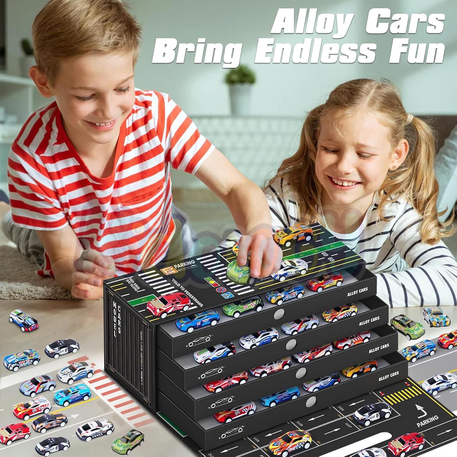 48 Piece Mini Pull Bag Cars With Container For Kids