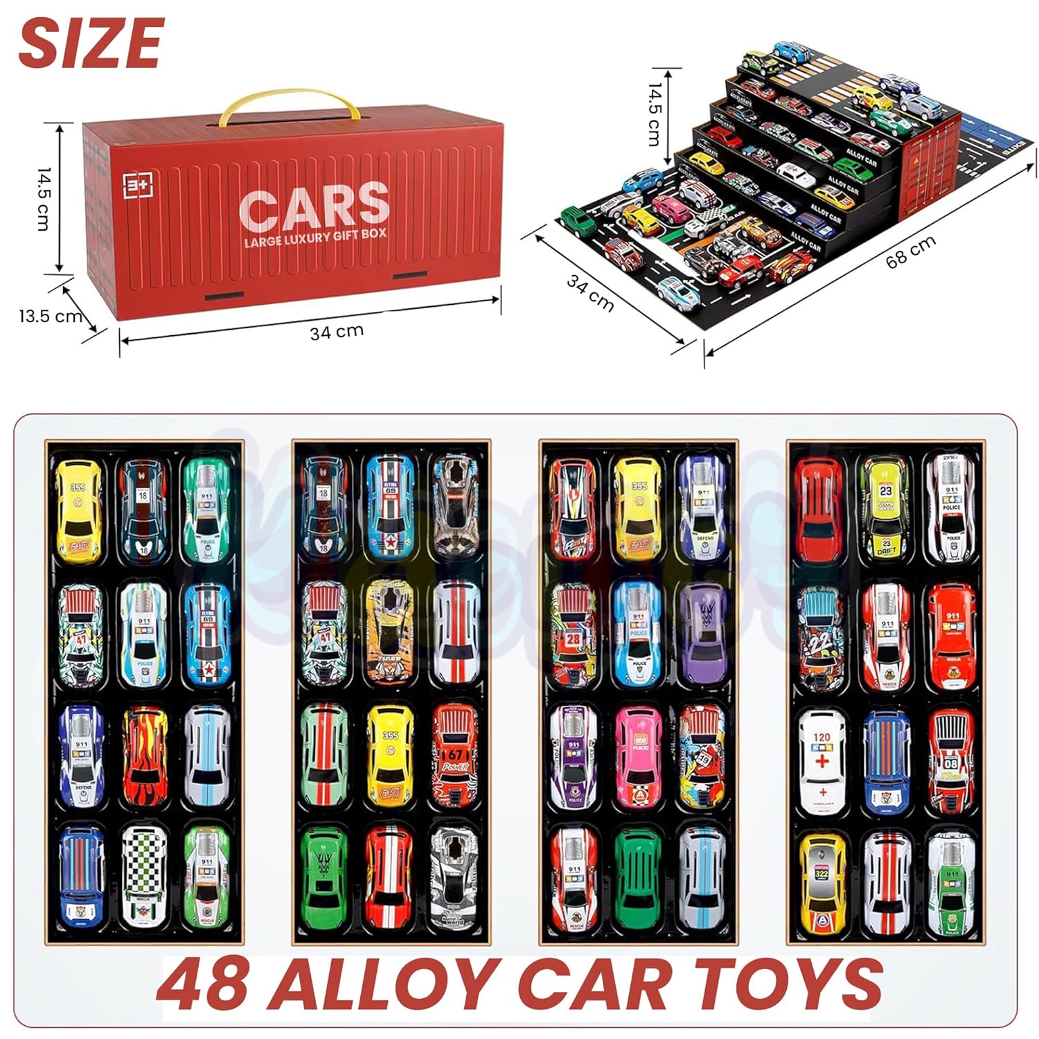48 Piece Mini Pull Bag Cars With Container For Kids