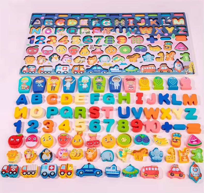 8 in 1 Educational Board with Fruits Vehicles Alphabets Numbers Magnetic Fishing Game